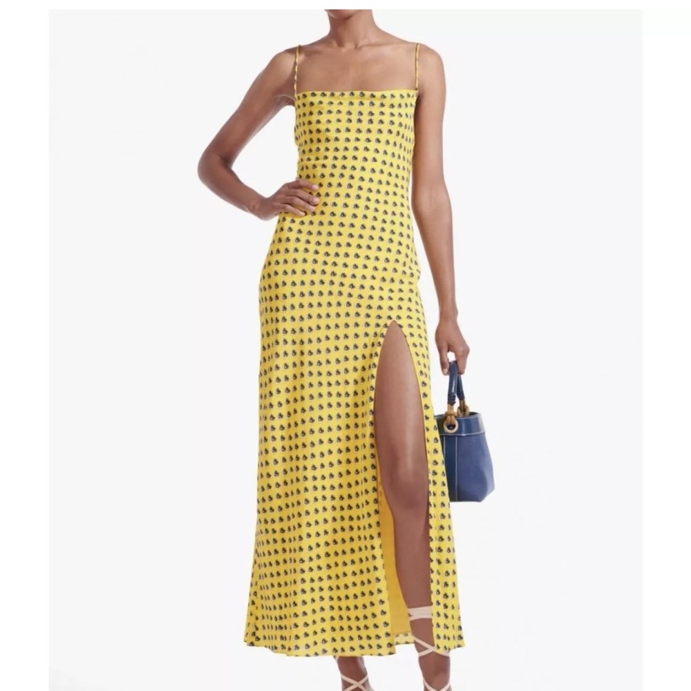 Staud Bellamy Dress in Soleil Calico / Lace Up Backless Maxi Dress w/ Slit